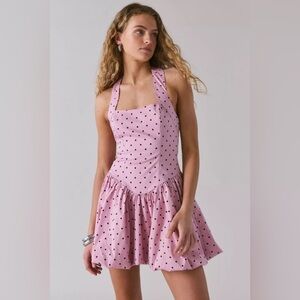 UO Kimchi Blue Casey Halter Bubble Hem Mini Dress